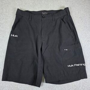 Huk Performance Fishing Shorts Men's Large Black Multi Pocket Quick Dry Outdoor